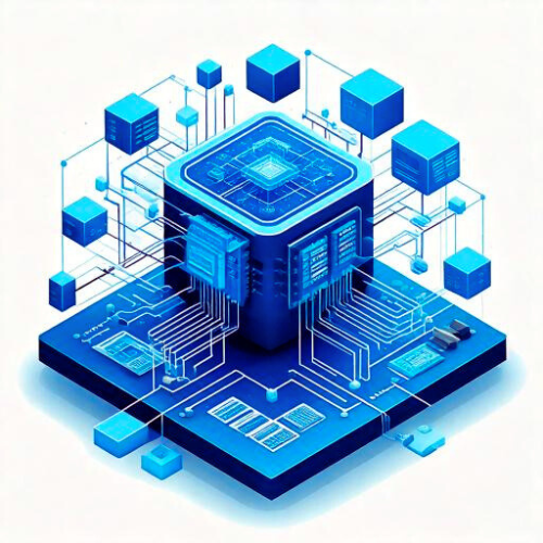 Isometric illustration depicting Agentic AI, featuring several AI agents actively engaged in tasks that contribute to a larger system.